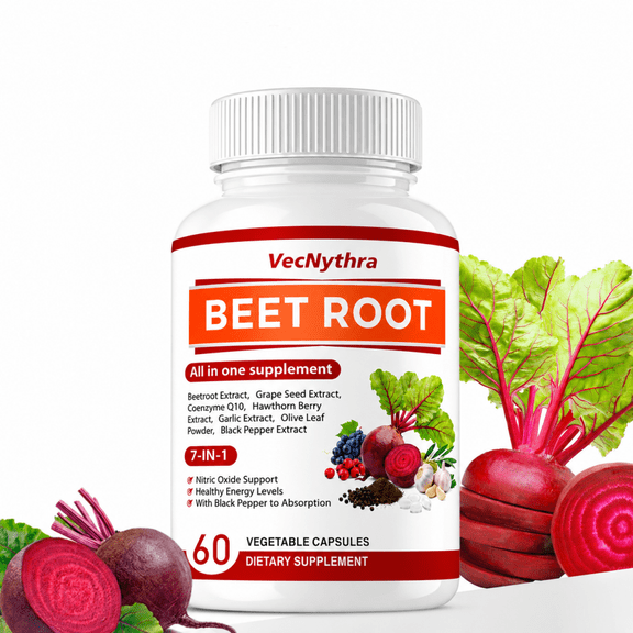 VecNythra Beetroot Capsules  Beetroot Extract with CoQ10 & Grape Seed Extract, 60 Count
