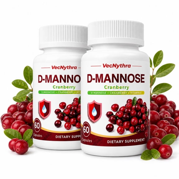 VecNythra D-Mannose Cranberry Capsules with Vitamin C and Uva Ursi, Urinary Tract Health Support Dietary Supplement, 120 Count