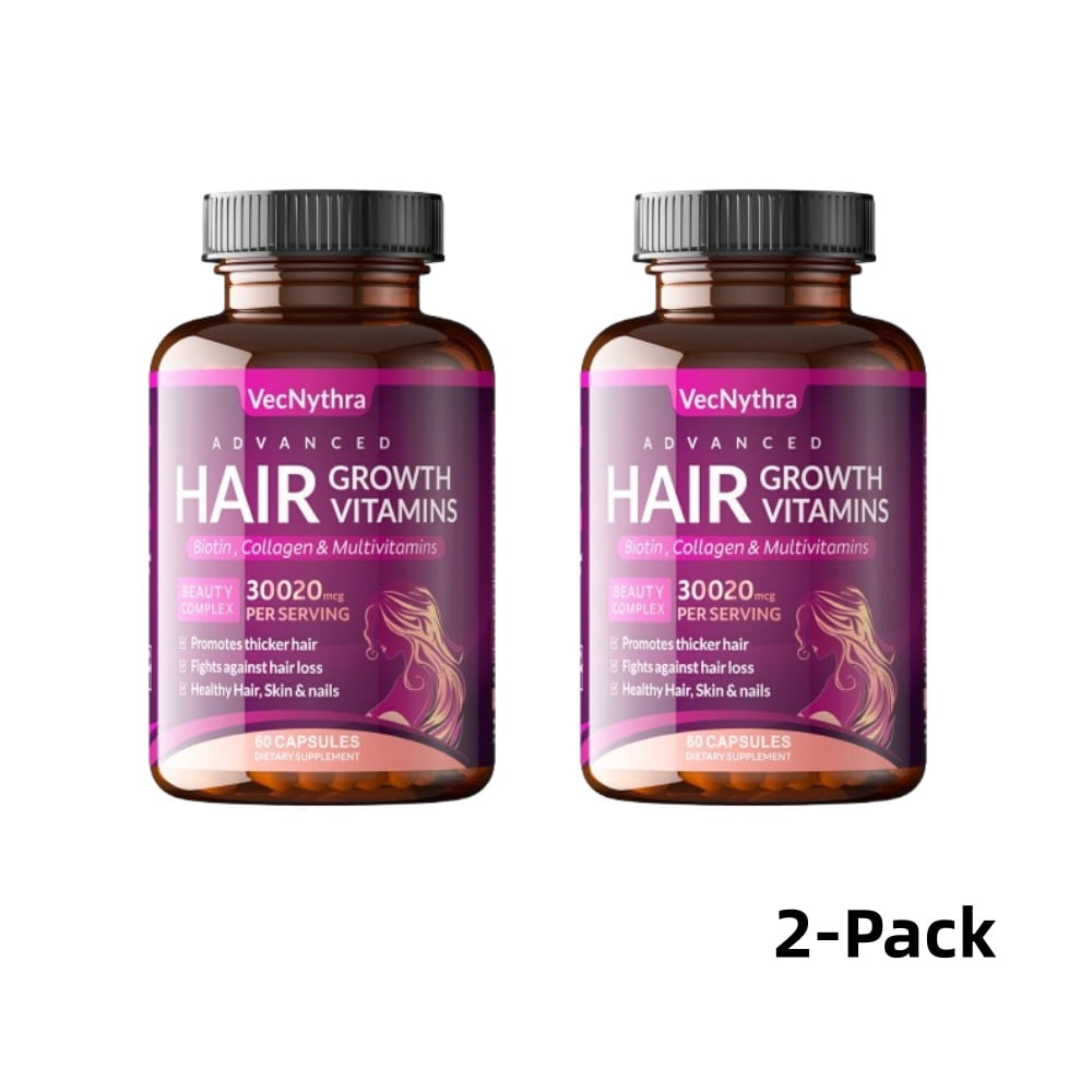 VecNythra Hair Growth Vitamins for Women | Biotin 10,000mcg, Collagen, , Saw Palmetto | Naturally Regrow Stronger & Healthier Hair, Skin and Nails | Stops Hair Loss,2-Pack