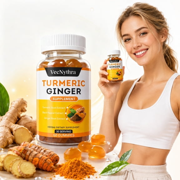 VecNythra Turmeric Root Extract Gummies, Ginger & Black Pepper, 60 Gummies
