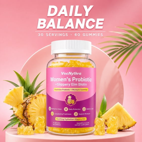 VecNythra Women’s Probiotic Gummies – Vitamin C & Fruit Powder, Digestive Support Supplement, 60 Count
