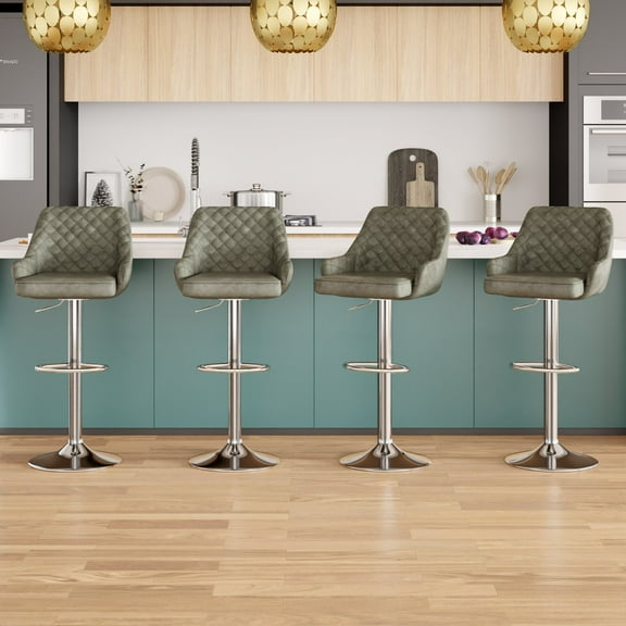 Vecelo Adjustable Counter Height Swivel Barstools, Back and Armrest, Dark Gray (Set of 4)