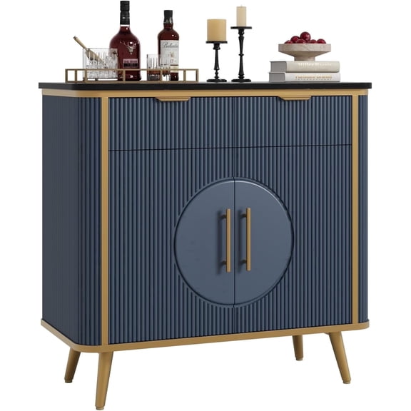 Vecenuy 47.2" Sideboard Buffet Cabinet with StorageKitchen Storage Cabinet with Adjustable Shelves & 2 Drawers, Accent Fluted Coffee Bar Cabinet for Kitchen, Dining Room, Living Room, Navy Blue