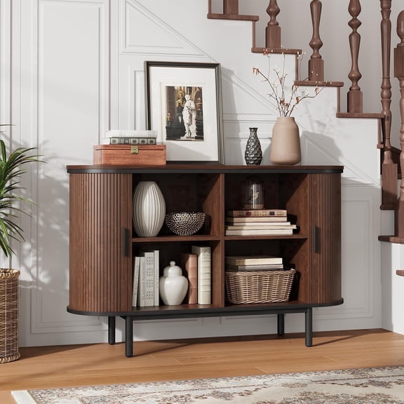 Vecenuy 47" Sideboard Buffet Cabinet with Storage, Sliding Door & Adjustable Shelf, Modern Coffee Bar Console Table for Kitchen Entryway, Dark Walnut
