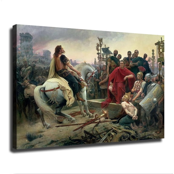 Vecingetorix Throwing Weapons At The Feet of Julius Caesar Poster Canvas Painting Wall Art Picture Gift Bedroom Home Aesthetic Decoration (Framed,2436inch)