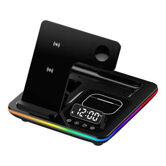 Zenithome 3-in-1 Foldable Wireless Charger Wireless Charger Digital Display Clock Alarm Clock RGB Light for Mobile Phone 15W Fast Charging for Watch Earphones Wireless Charger