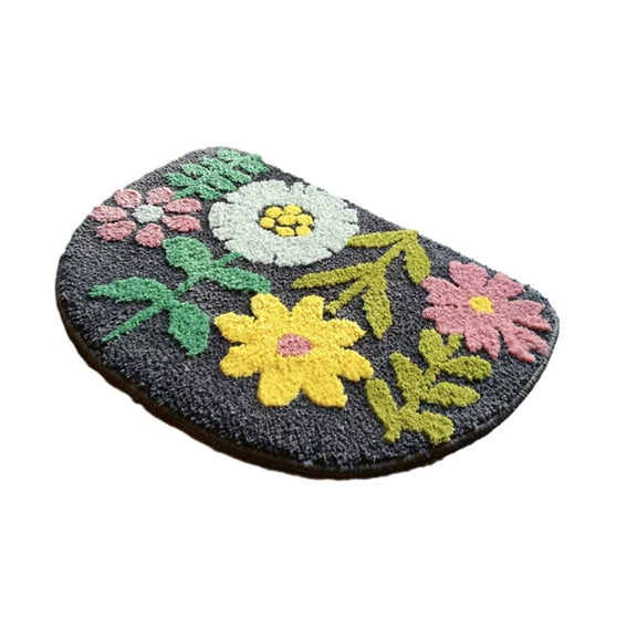 Zenithome Anti Shower Mat Cute Bathroom Carpet Semi-Circular Bathroom Floral Bathroom Mat Soft and Water Absorbent Non Slip Bathtub Mat