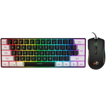 Zenithome Mini 61-KEY Wired Mouse Keyboard White/Black Gaming Keyboard and Mouse Set Multi-Color Changing Backlight Keyboard 3200DPI Mouse Mice Set Keyboard&MOUSE