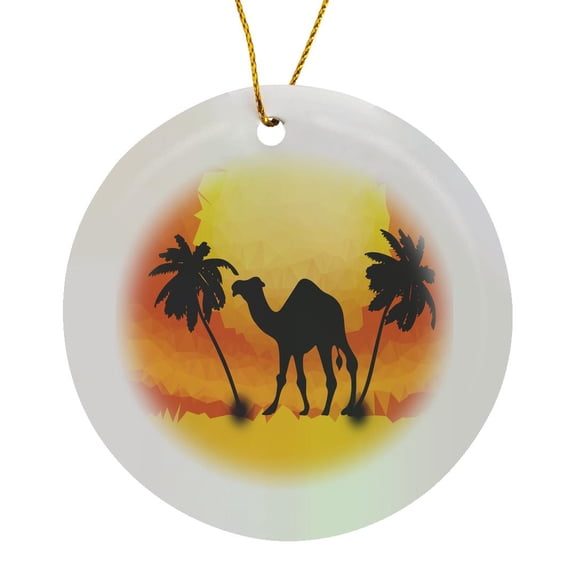 3drose, Vector Camel with Sun in the Background, Circle Porcelain Ornament