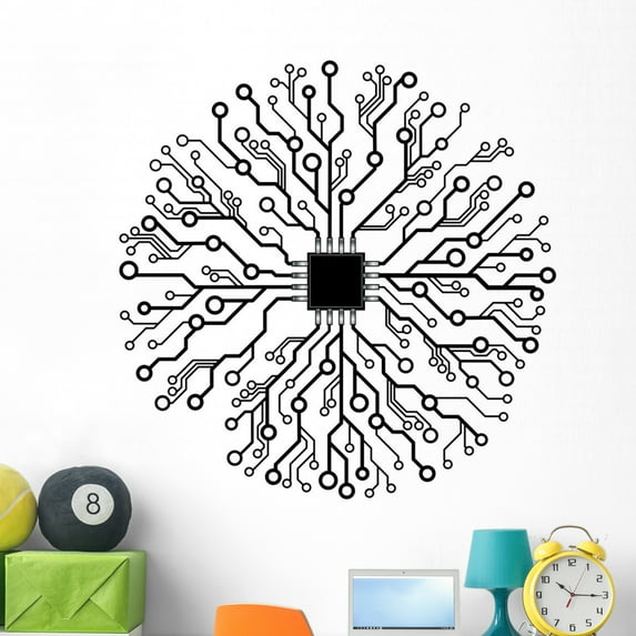 Vector Circuit Board Abstract Wall Decal Sticker, Wallmonkeys Peel & Stick Vinyl Graphic (48 in H x 48 in W)