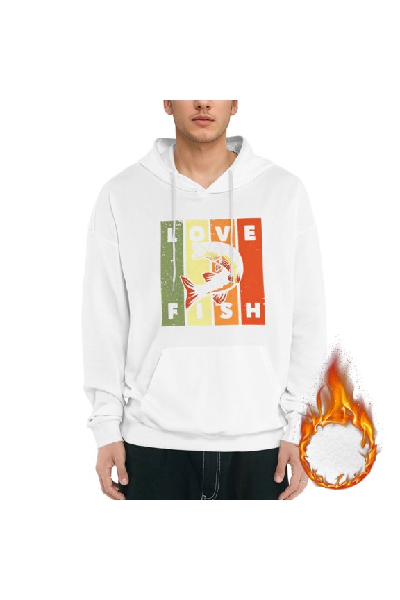 Vector Fishing Vintage, Goods Fishing Graphic Hoodies for Men Letter Print Long Sleeve Casual Streetwear Pullover Sweatshirt with Pocket mens Ecosmart Hoodie,White M