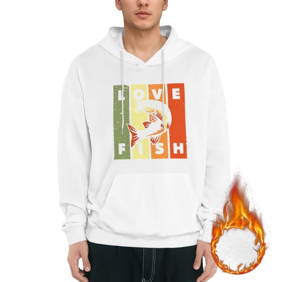Vector Fishing Vintage, Goods Fishing Graphic Hoodies for Men Letter Print Long Sleeve Casual Streetwear Pullover Sweatshirt with Pocket mens Ecosmart Hoodie,White M
