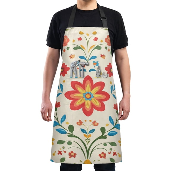 Vector Flower Beige Background Chef Kitchen Apron with Pockets for Women Waterproof Aprons for Cooking Baking