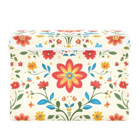 Vector Flower Beige Background Large Storage Bins with Linen Collapsible Lid Storage Box 16.7 x 12.6 x 11.8in