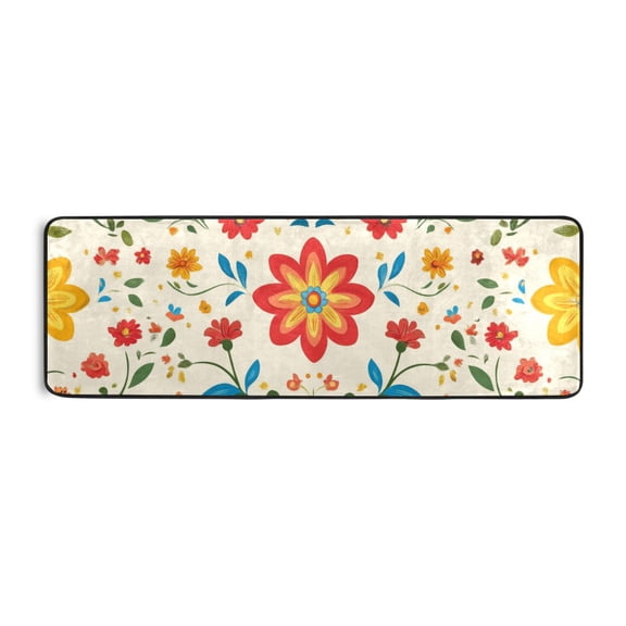 Vector Flower Beige Background Runner Rug for Hallways Kitchen Non Slip 2'x 6' Washable Hall Carpet for Bedroom Entryway Laundry Room