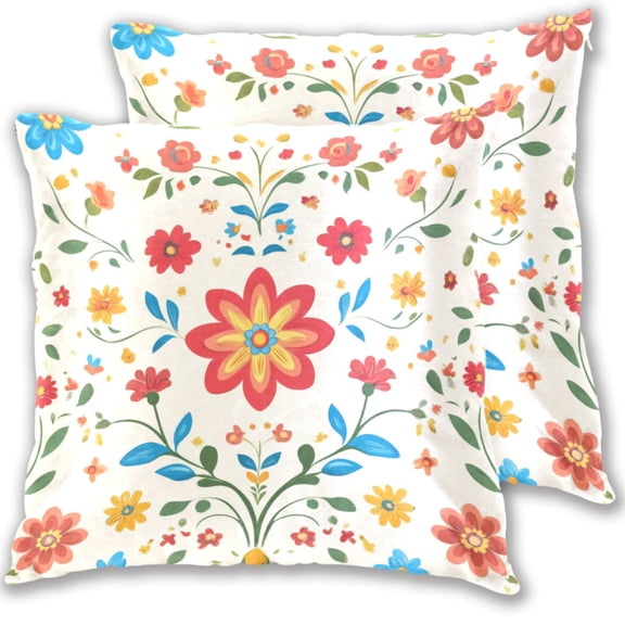 Vector Flower Beige Background Throw Pillow Covers 18x18 Inch 2 Packs Decorative Square for Living Room Couch Bed Sofa