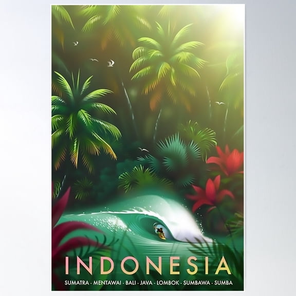 Vector Indonesia Poster Wall Art, Modern Wall Decor For Living Room Bedroom, 24x36 UNFRAMED