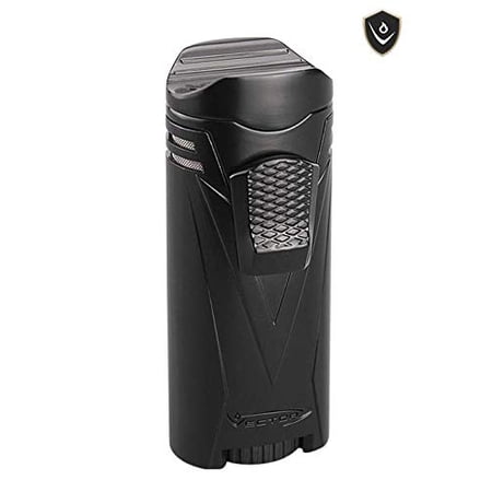 Vector Iron Quad 04 Black Matte Quad Flame Windproof Jet Lighter for Cigars