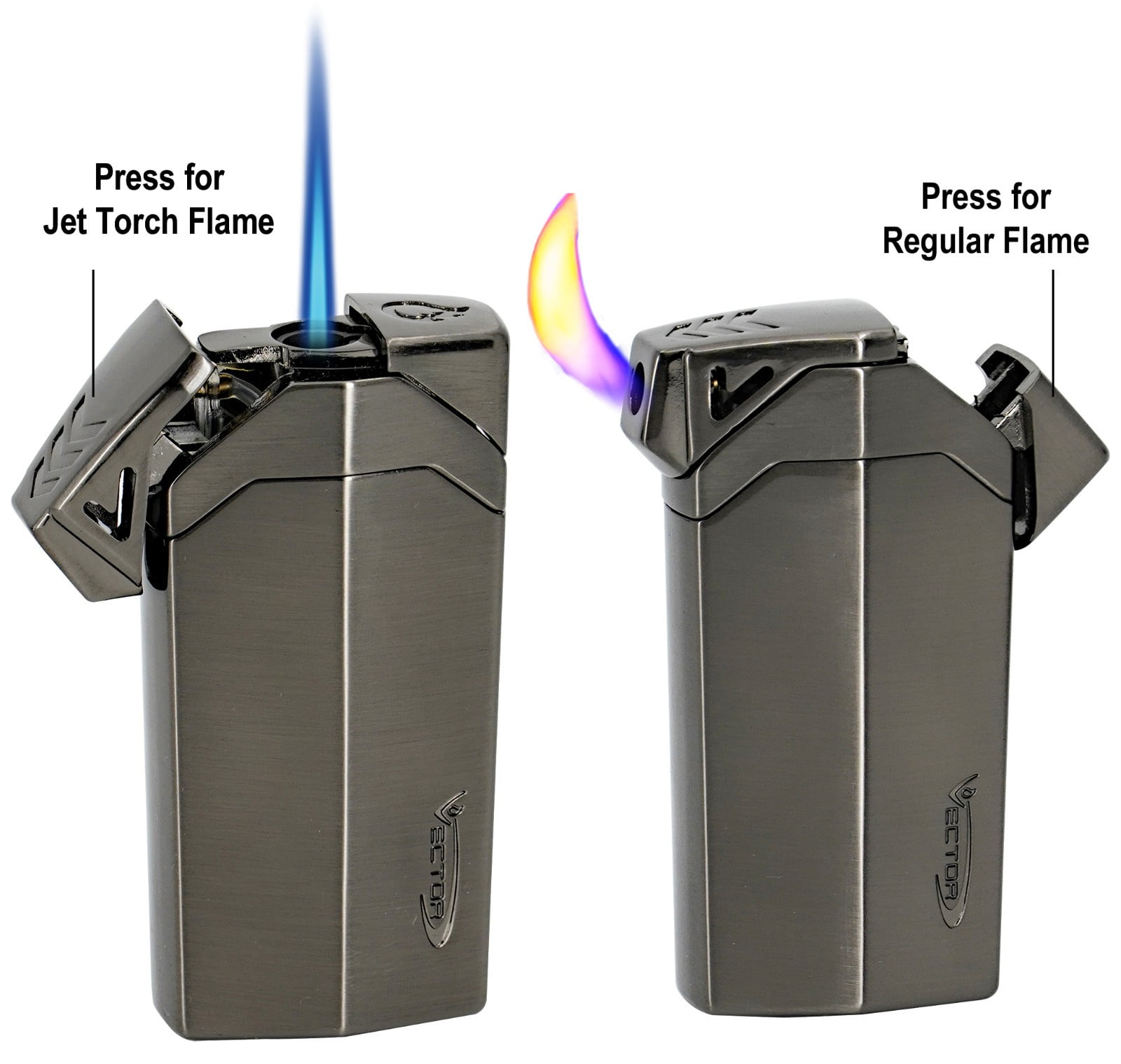 Vector KGM Guardian Dual Soft Flame Pipe & Torch Cigar Lighter - Gunmetal - 8267