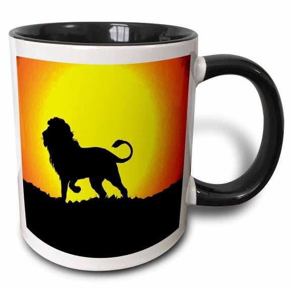 3drose, Vector Lion with Sun in the Background, 11oz Two-tone Black Mug