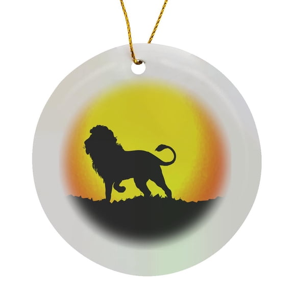 3drose, Vector Lion with Sun in the Background, Circle Porcelain Ornament
