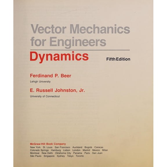 Pre-Owned Vector Mechanics for Engineers: Dynamics, 9780070799264, 0070799261, Hardcover, 5th edition