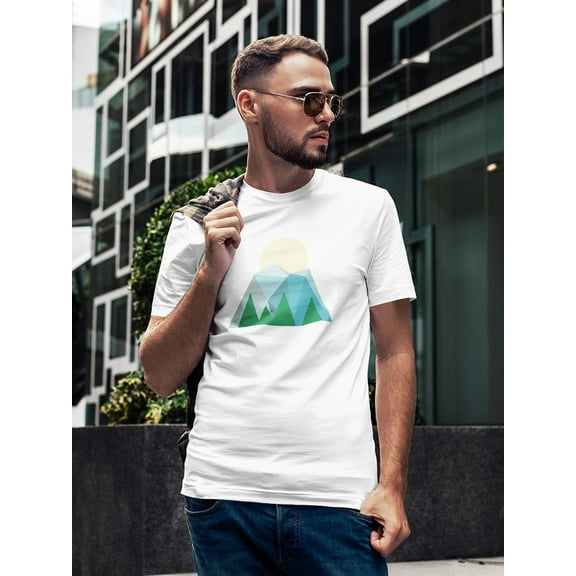Vector Mountain Sunrise Graphic Design Men White T-Shirt, Male Large