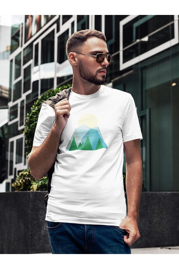 Vector Mountain Sunrise Graphic Design Men White T-Shirt, Male x-Large