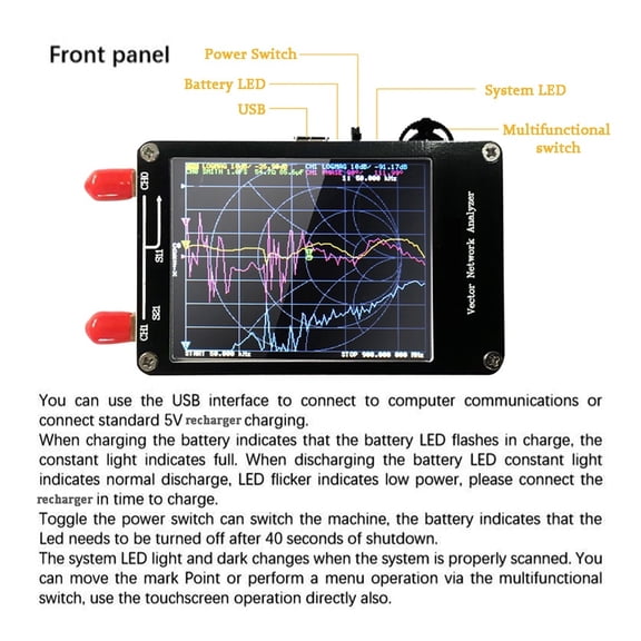 Vector Network Analyzer 50KHz-900MHz Digital Display Touching Screen Shortwave MF HF VHF UHF Antenna Analyzer Standing Waves ,Easy to Operate