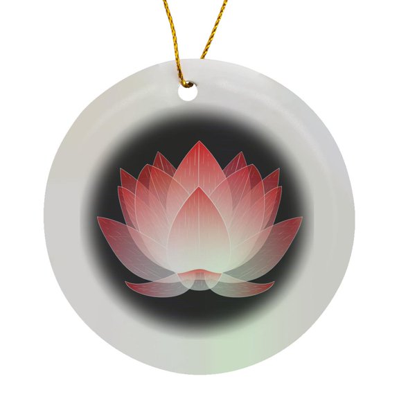 3drose, Vector of a Beautiful Pink Lotus Flower on Black Background, Circle Porcelain Ornament