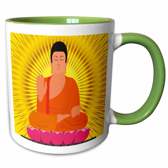 3drose, Vector of a Meditating Figure on Golden Background, 11oz Two-tone Green Mug