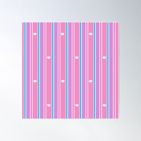 Vector Pink And White Striped Pattern With Retro Floral Border Poster Wall Art, Modern Wall Decor For Living Room Bedroom, 17x17 UNFRAMED