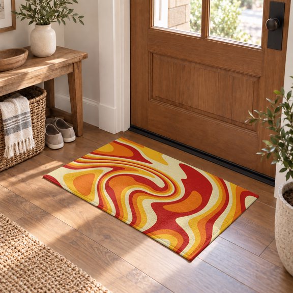 Vector Psychedelic Groovy Back Area Rug for Living Room Bedroom Rug 2x3ft, Colorful Modern Abstract Liquid Art Washable Rugs Soft Non-Slip Floor Mat for Dining Room Nursery Home