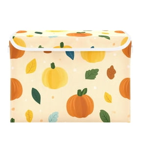 Vector Pumpkin Leaves Thanksgiving Day Foldable Storage Bins with Lids Handles Collapsible Storage Containers Tote Boxes 16.5 x 12.6 x 11.8 inches