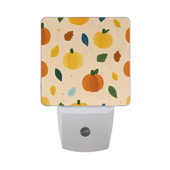 Vector Pumpkin Leaves Thanksgiving Day LED Night Light Sensor Lamp Plug-in Adjustable Brightness 2 Pack