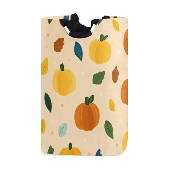 Vector Pumpkin Leaves Thanksgiving Day Laundry Basket with Handles Foldable Laundry Hamper Freestanding Washing Bin 50L