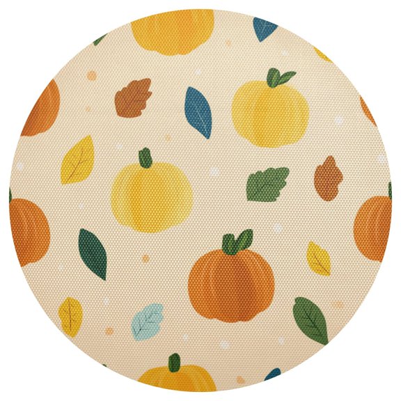 Vector Pumpkin Leaves Thanksgiving Day PVC Round Grid Placemat Table Mat 1 Pc 15.4" x 15.4"