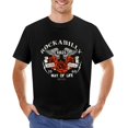 thumbnail image 1 of Vector Rockabilly Illustration Vintage T-shirt Mens Cotton Classic Crewneck Short Sleeve Tees Unisex Black 4XL, 1 of 5