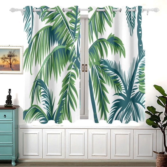 Vector Seamless Tropical Pattern with Palm Tree and Leaves 5455 Inch Black Out Curtains 2 Packs Aesthetic for Bedroom Living Room Sliding Glass Doors Kitchen Windows
