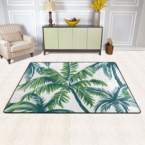 Vector Seamless Tropical Pattern with Palm Tree and Leaves Area Rug Washable 72 x 48 Floor Carpet Mat Non Slip for Bedroom Living Room Kids Room Home Decor