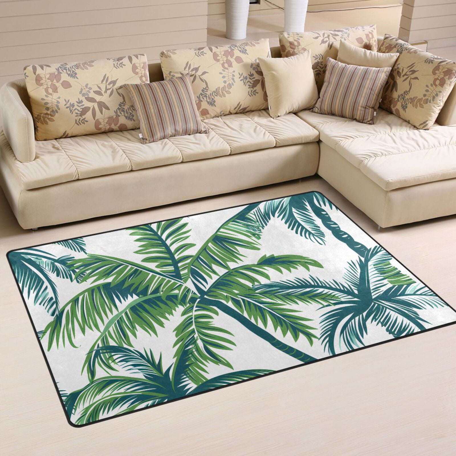 Vector Seamless Tropical Pattern with Palm Tree and Leaves Area Rug ...