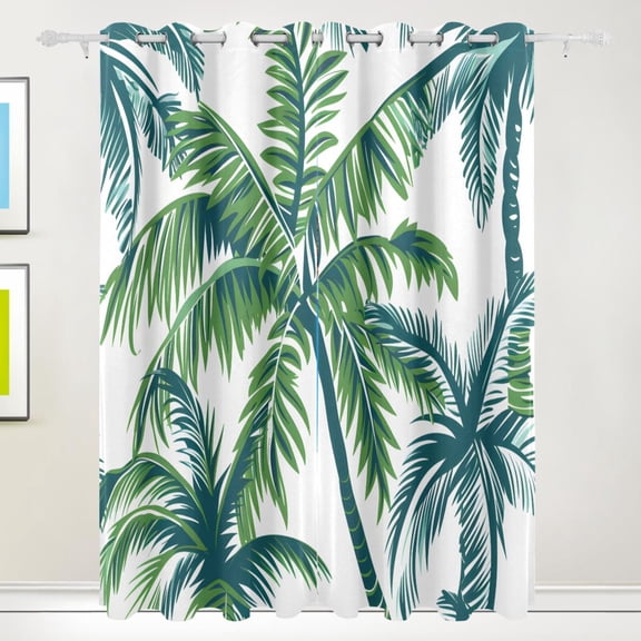 Vector Seamless Tropical Pattern with Palm Tree and Leaves Black Out Curtains 84 Inch Length Curtains for Sliding Glass Doors Bedroom Living Room 2 Pack