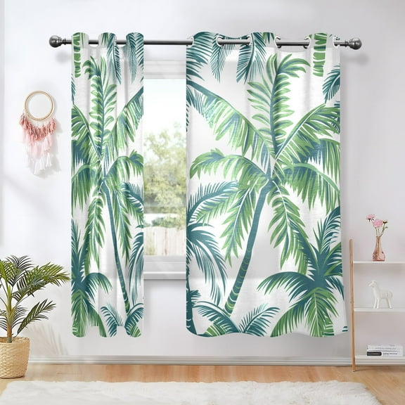 Vector Seamless Tropical Pattern with Palm Tree and Leaves Blackout Curtains Thermal Insulation 63 inch Grommet for Bedroom Living Room Bathroom Kitchen Windows 2 Pack
