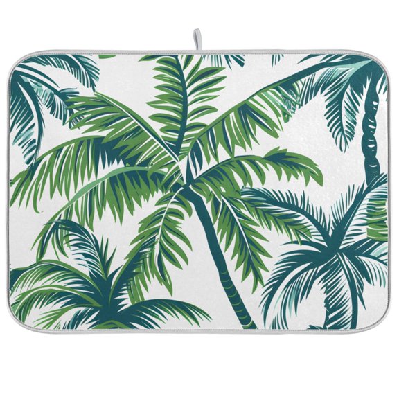 Vector Seamless Tropical Pattern with Palm Tree and Leaves Dish Drying Mat Dish Drainer Rack Mats Water Absorbent Non-Slip Easy Clean Heat Resistant for Kitchen Counter