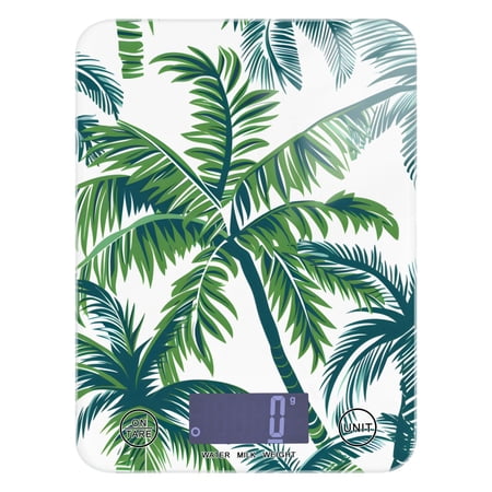 Vector Seamless Tropical Pattern with Palm Tree and Leaves Food Scale Digital Kitchen Scale Waterproof Tempered Glass Tare Function 11 lb for Baking Cooking Meal Prep