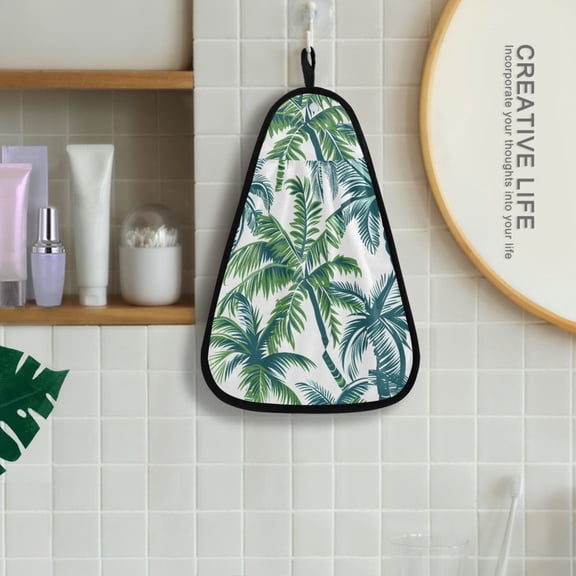 Vector Seamless Tropical Pattern with Palm Tree and Leaves Hanging Towel Kitchen Hand Towel Bathroom Absorbent Towel Machine Washable Quick Dry Dishcloths