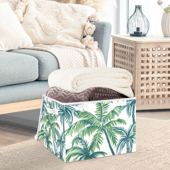 Vector Seamless Tropical Pattern with Palm Tree and Leaves Storage Basket Foldable Laundry Basket Shelf Kids Toy Storage Container Organizer with Handles