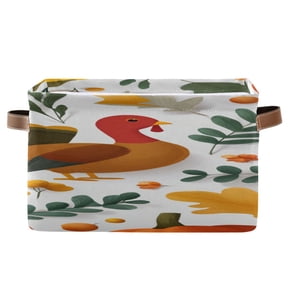 Vector Thanksgiving Illustration Pumpkin Turkey Leaves Square Storage Bins with Handles Collapsible Containing Box 1 Pack
