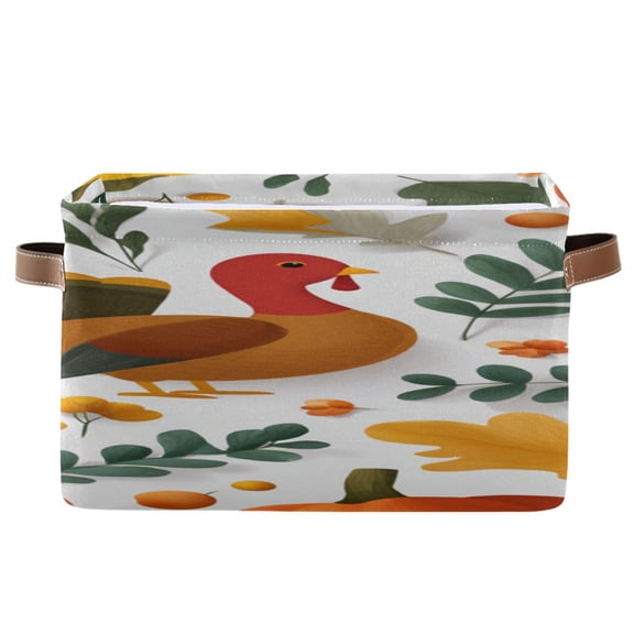 Vector Thanksgiving Illustration Pumpkin Turkey Leaves Square Storage Bins with Handles Collapsible Containing Box 1 Pack