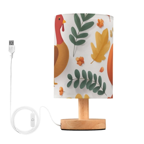 Vector Thanksgiving Illustration Pumpkin Turkey Leaves Table Lamp with USB Port LED Warm Light Lamp Night Light Home Decor